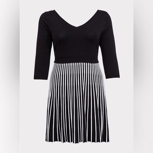 2X Black & White Stripe Sweater Knit Minj Skater Dress from Torrid